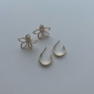 Gold Flower & Small Hoop Earring Bundle